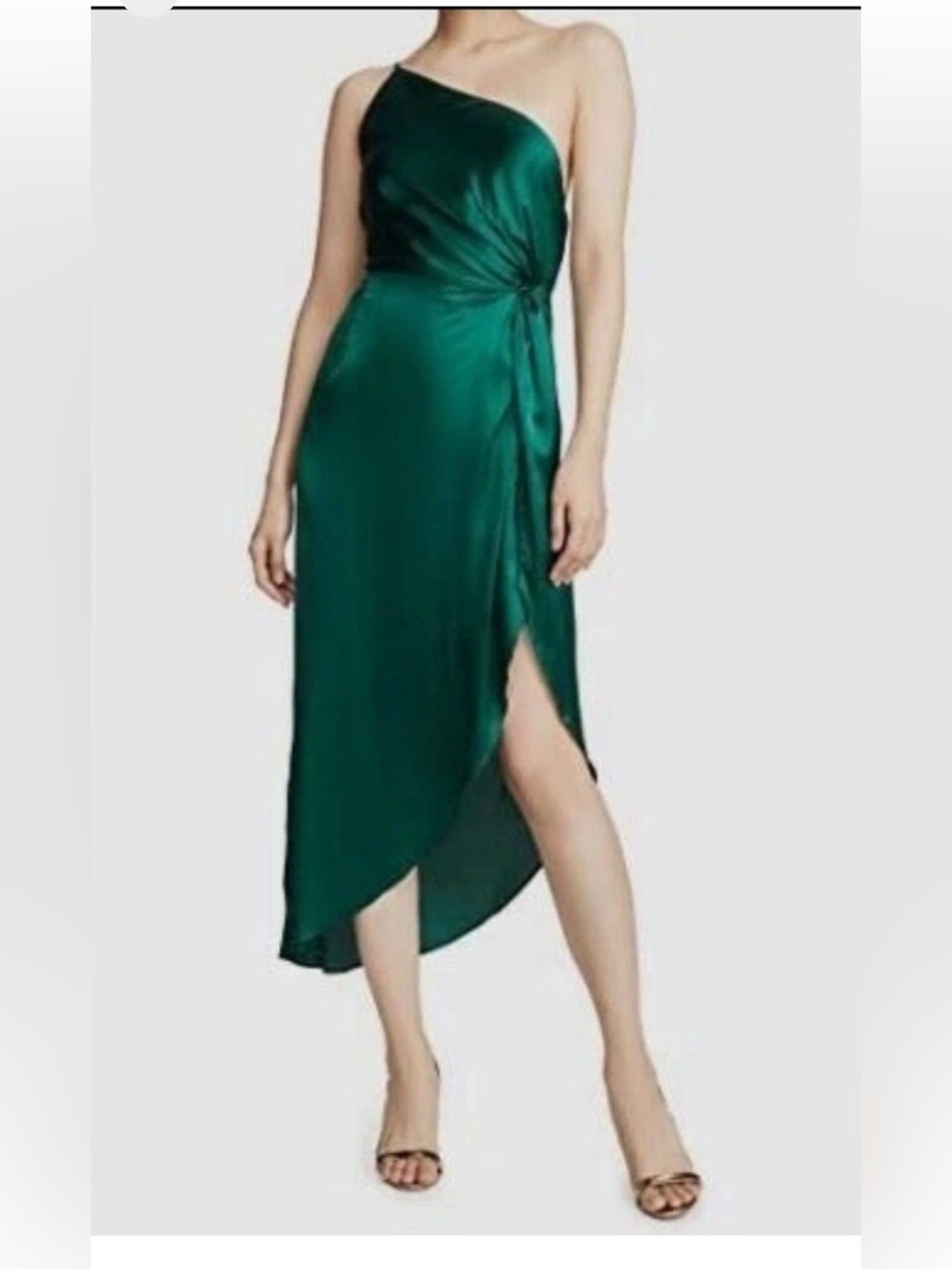 O.P.T One Pretty Time Green One Shoulder Satin Knot Midi Dress S NWT